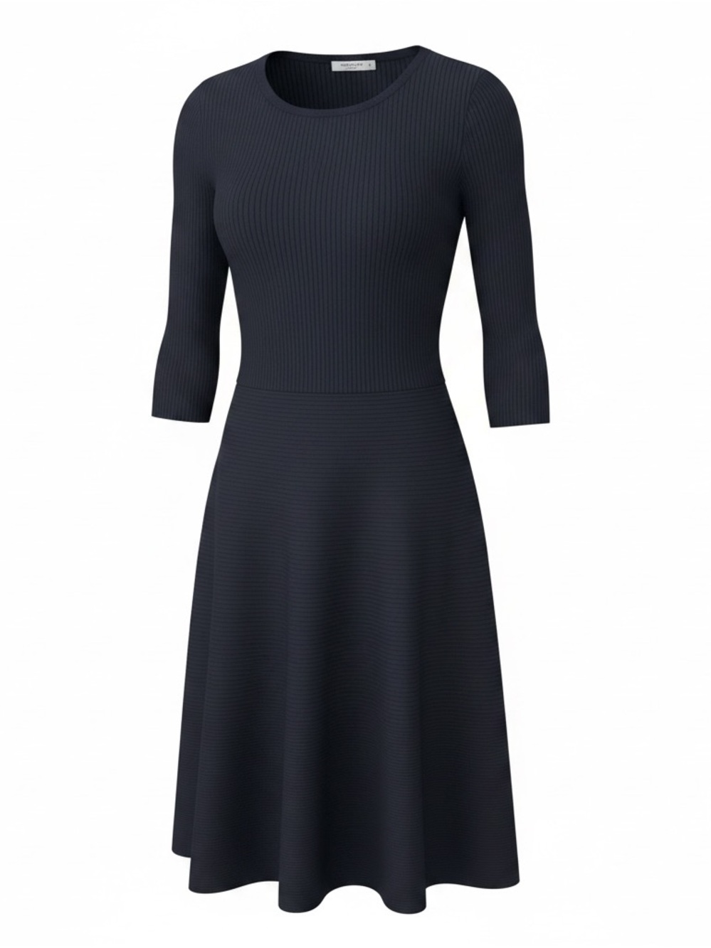 Women’s Navy Ribbed Fit-and-Flare Dress